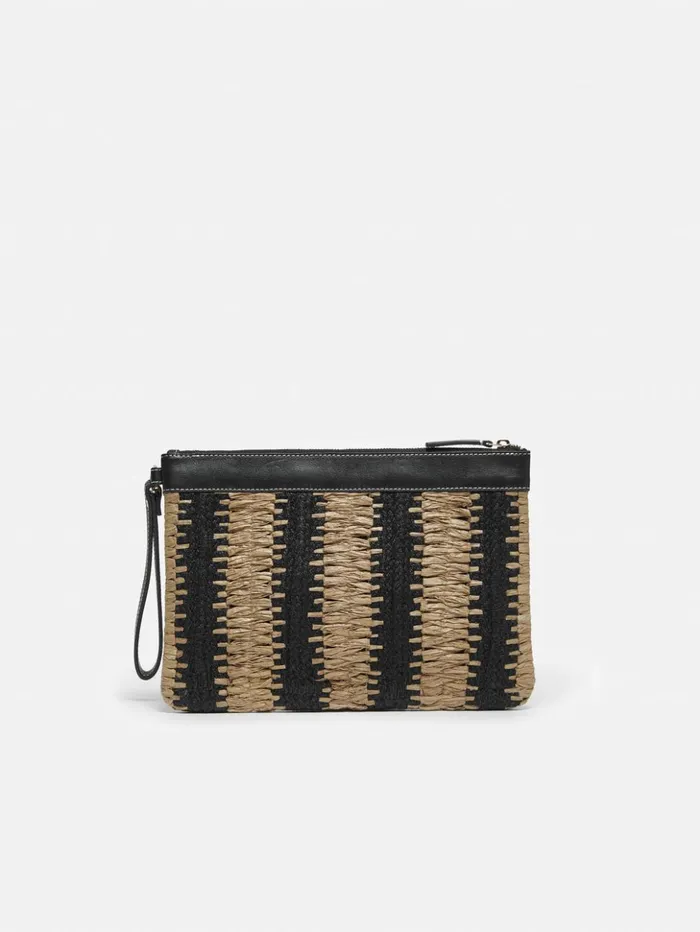 Jigsaw Raffia Stripe Pouch Beige Women Bags