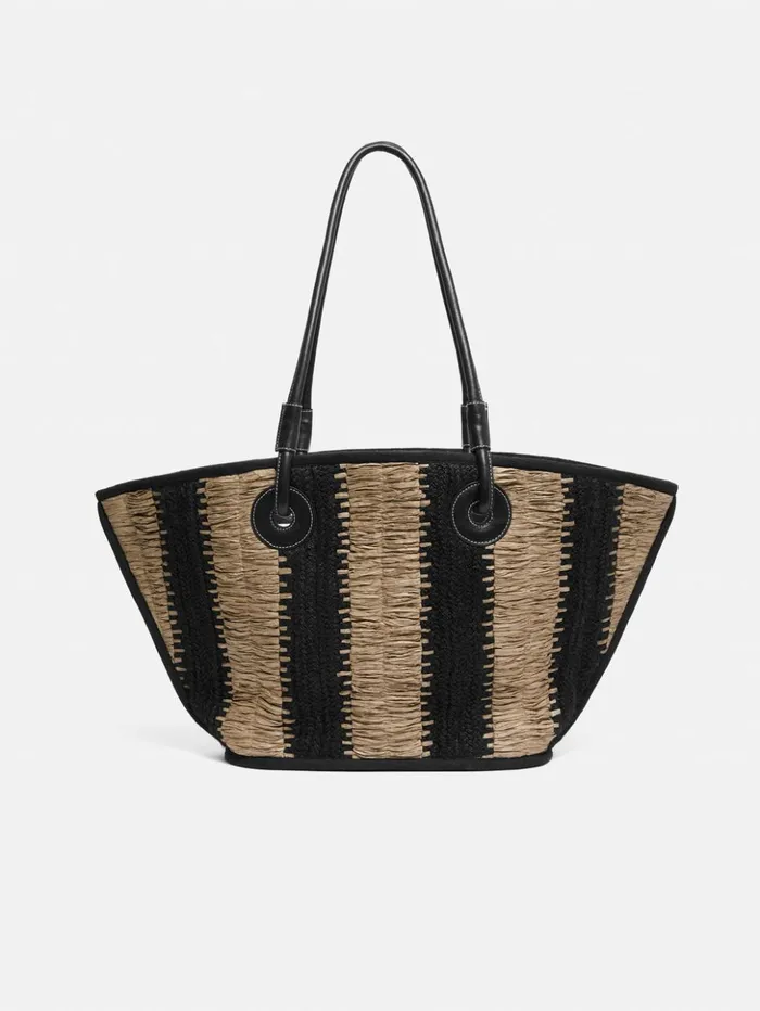 Jigsaw Raffia Stripe Tote Beige Women Bags