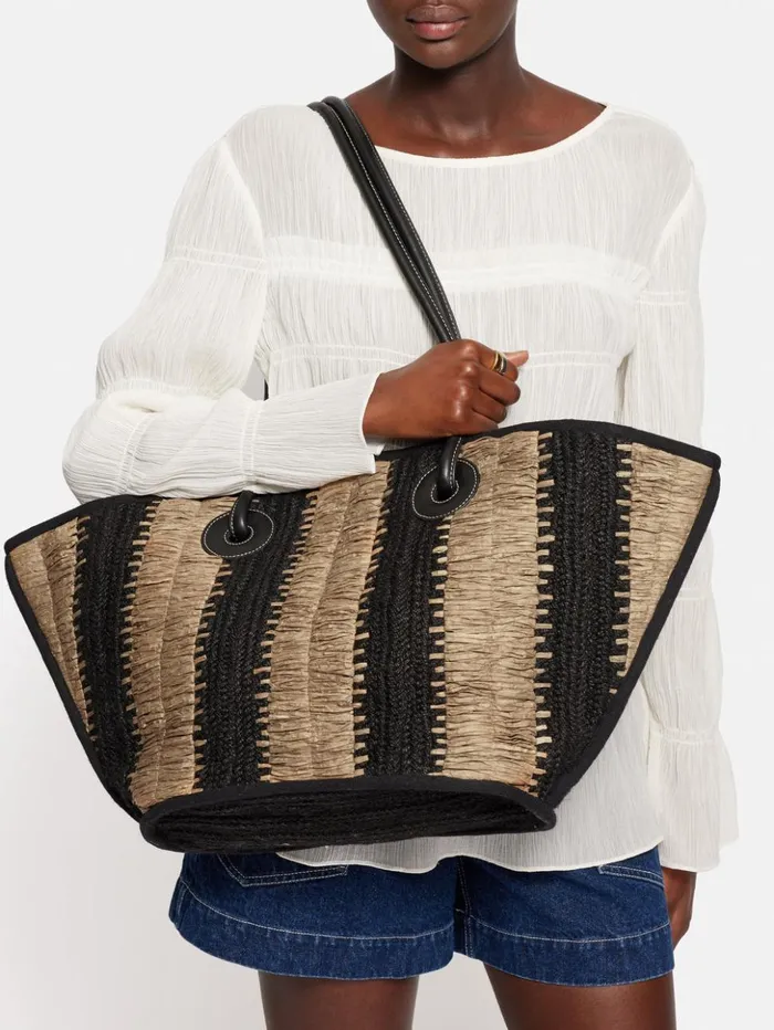 Jigsaw Raffia Stripe Tote Beige Women Bags
