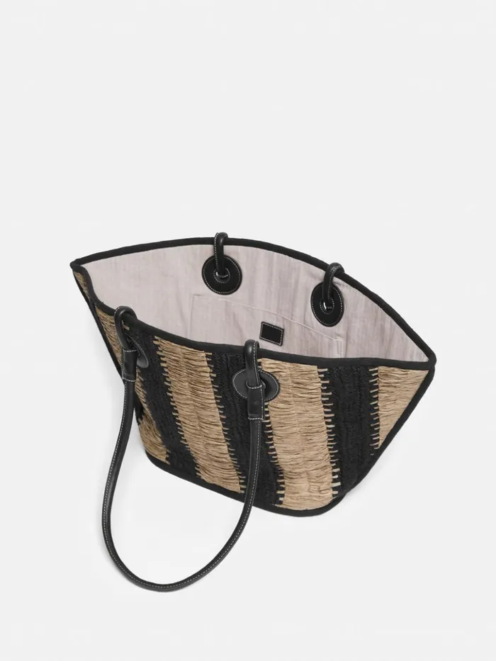 Jigsaw Raffia Stripe Tote Beige Women Bags