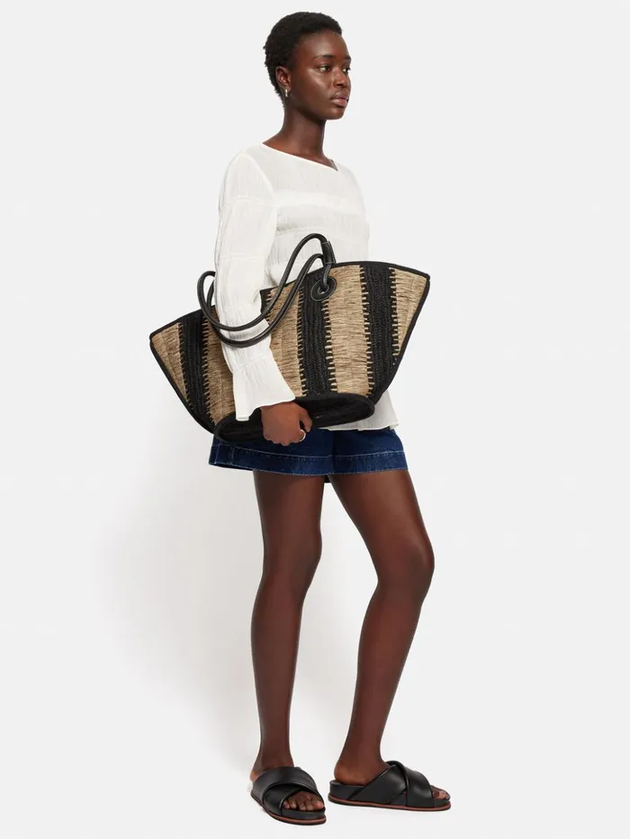 Jigsaw Raffia Stripe Tote Beige Women Bags