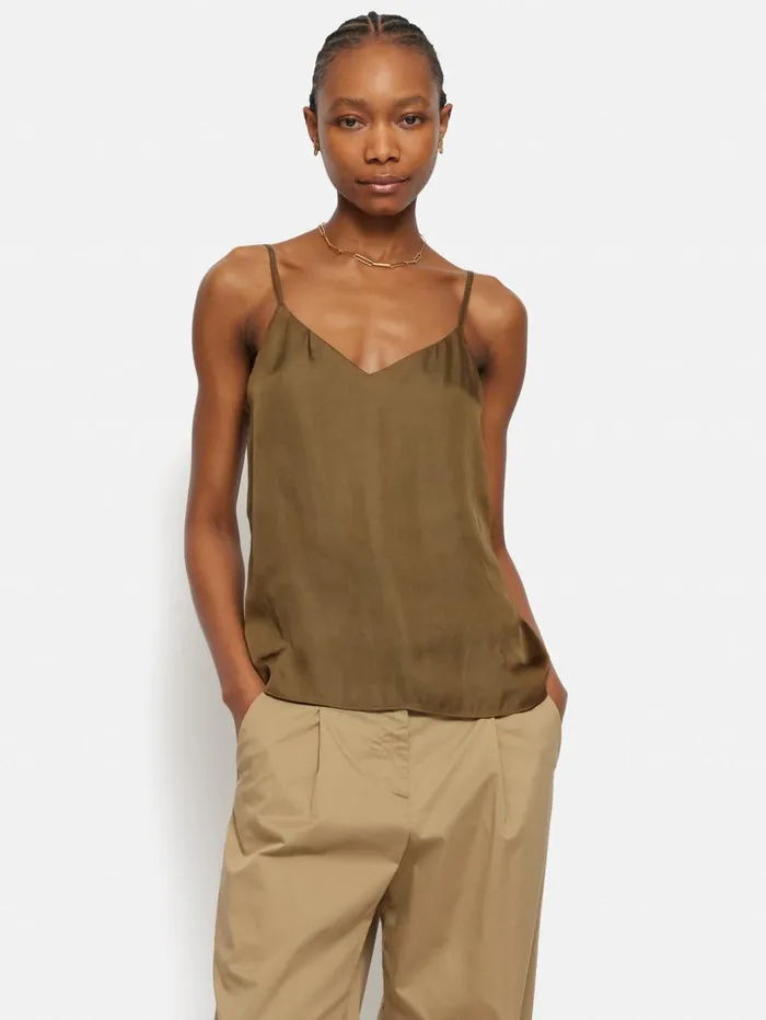 Jigsaw Recycled Satin Cami Khaki Women Shirts and Tops