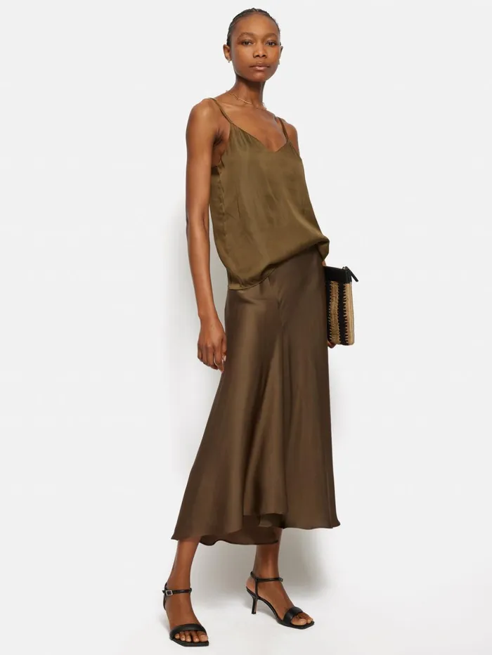 Jigsaw Recycled Satin Cami Khaki Women Shirts and Tops