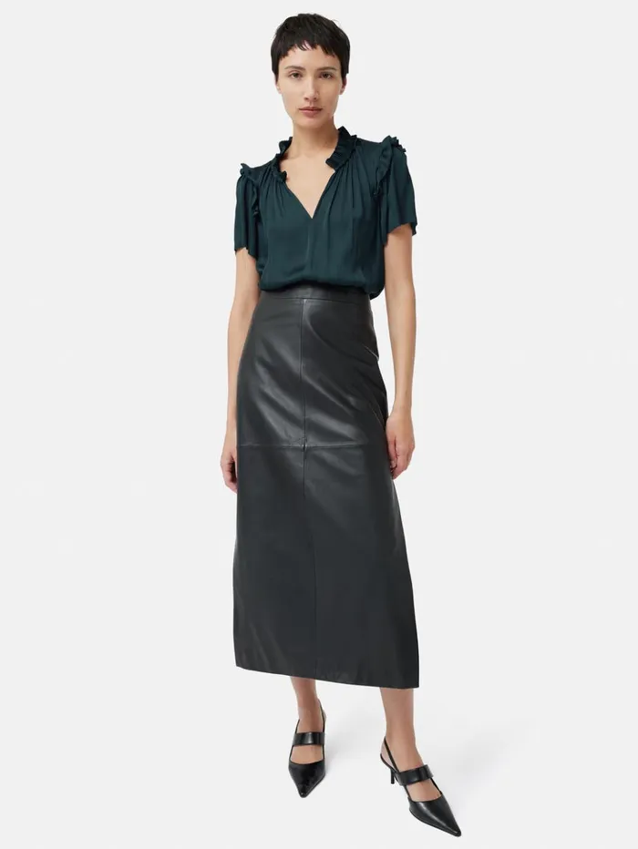 Jigsaw Recycled Satin Ruffle Top Blue Women Shirts and Tops