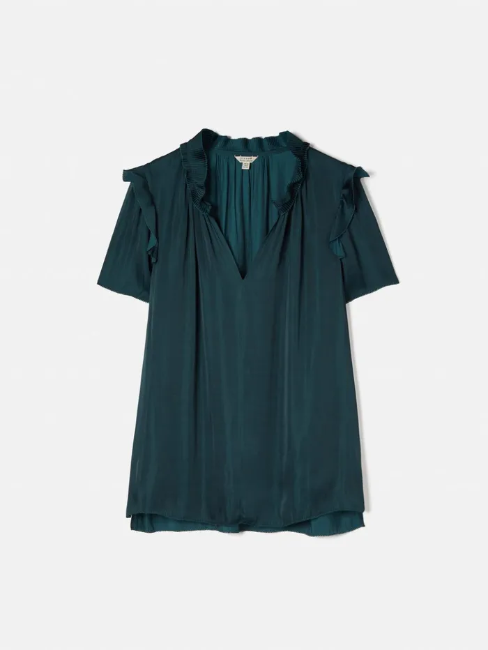 Jigsaw Recycled Satin Ruffle Top Blue Women Shirts and Tops