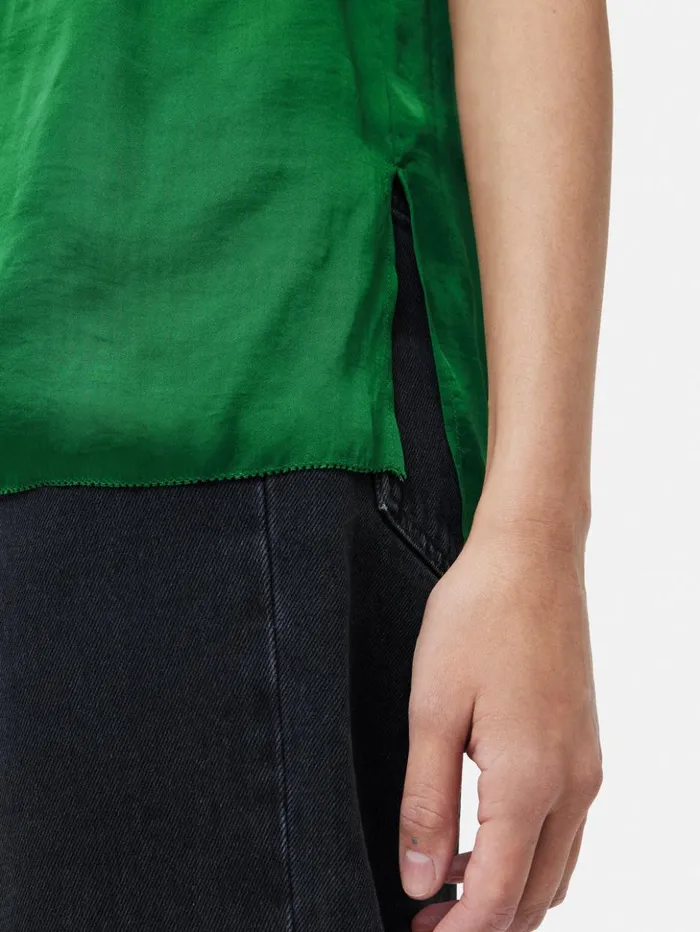 Jigsaw Recycled Satin Ruffle Top Green Women Shirts and Tops