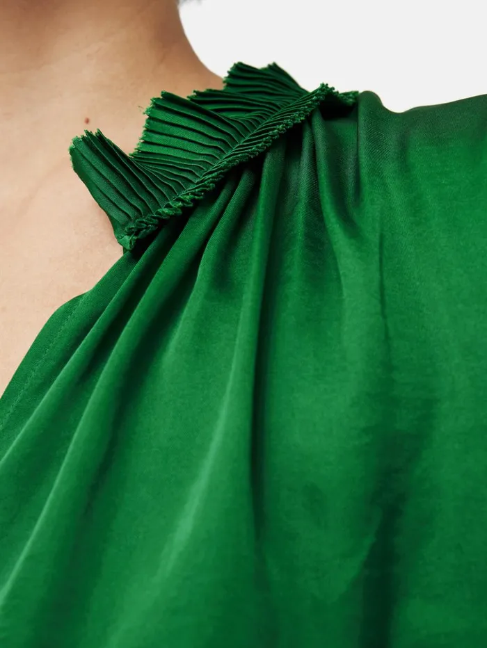 Jigsaw Recycled Satin Ruffle Top Green Women Shirts and Tops