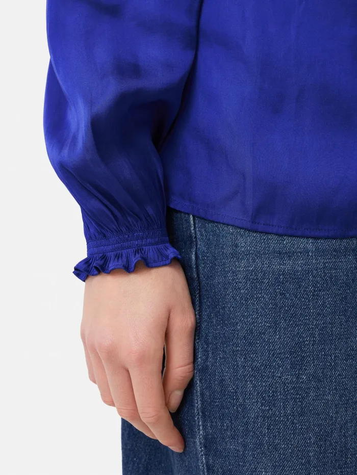 Jigsaw Recycled Satin V Neck Top Blue Women Shirts and Tops