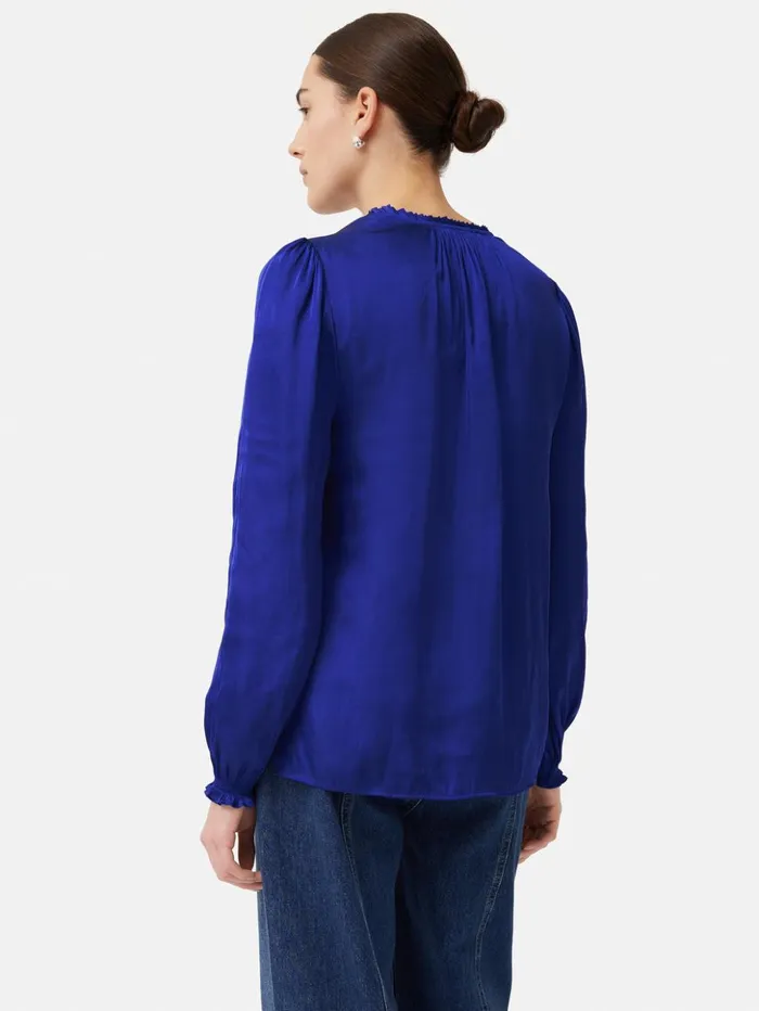 Jigsaw Recycled Satin V Neck Top Blue Women Shirts and Tops