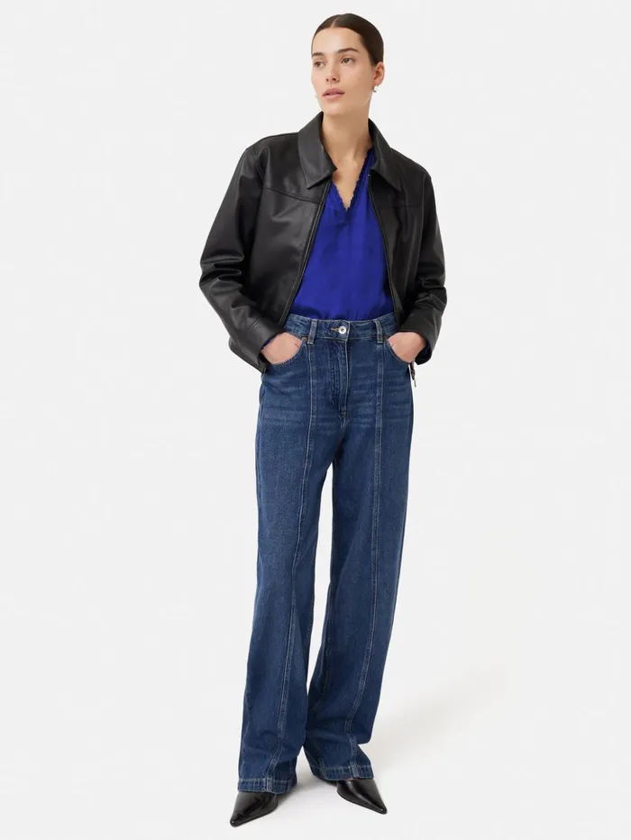 Jigsaw Recycled Satin V Neck Top Blue Women Shirts and Tops