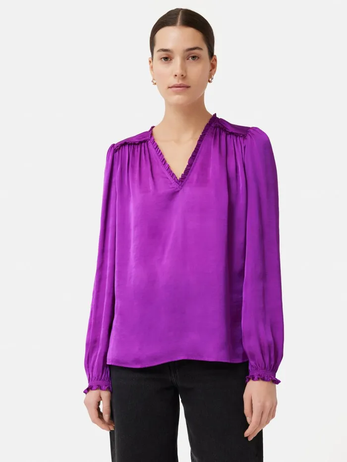 Jigsaw Recycled Satin V Neck Top Purple Women Shirts and Tops
