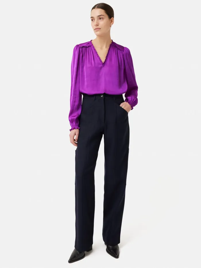 Jigsaw Recycled Satin V Neck Top Purple Women Shirts and Tops