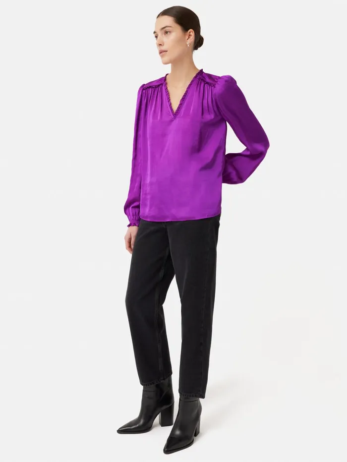 Jigsaw Recycled Satin V Neck Top Purple Women Shirts and Tops