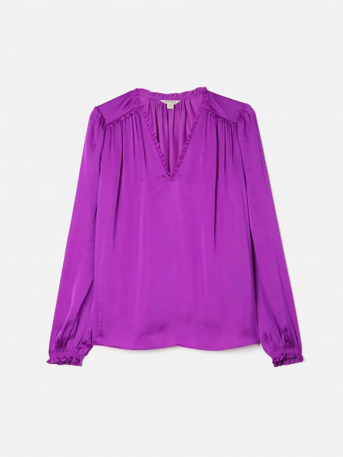 Jigsaw Recycled Satin V Neck Top Purple Women Shirts and Tops