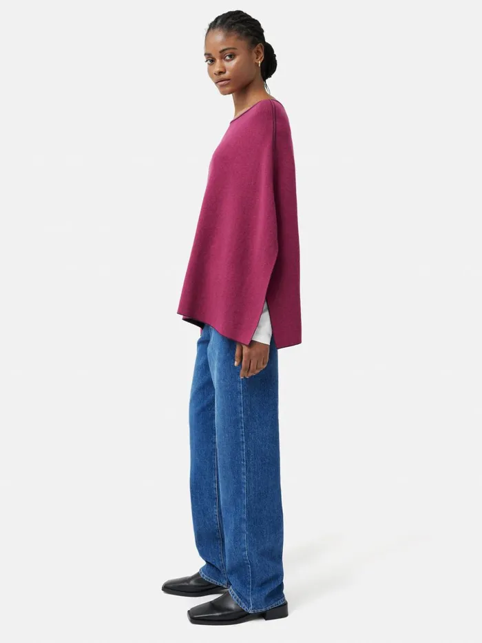 Jigsaw Reversible Cotton Blend Poncho Burgundy Women Knitwear and Cashmere