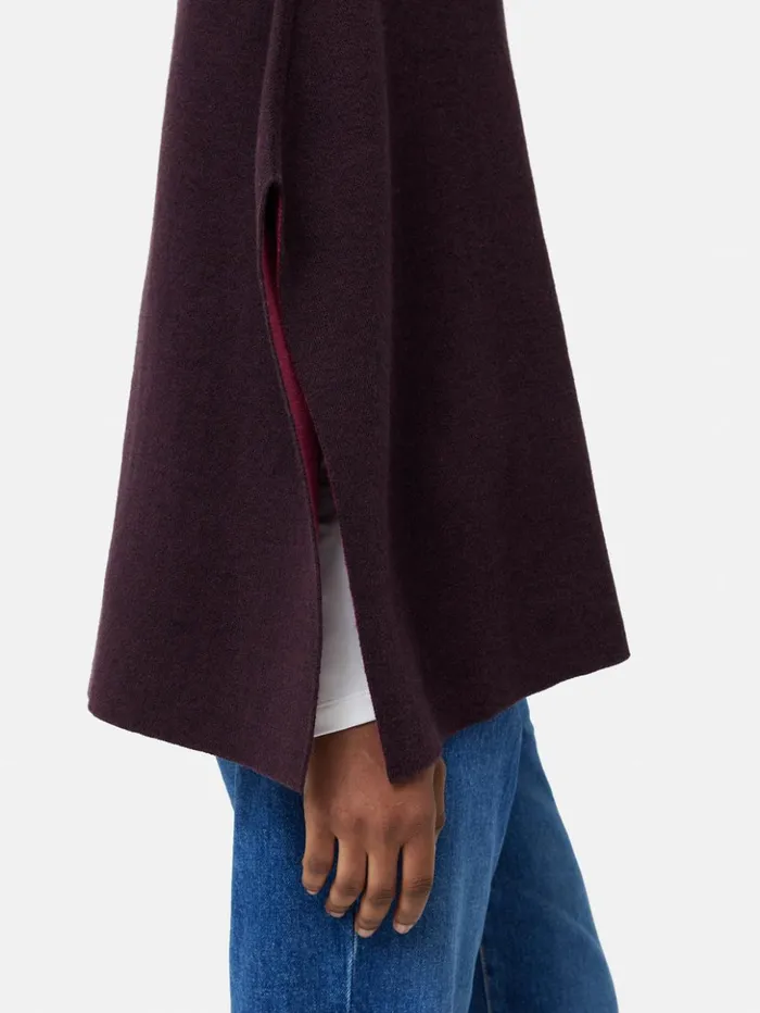 Jigsaw Reversible Cotton Blend Poncho Burgundy Women Ponchos and Scarves