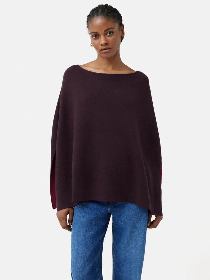 Jigsaw Reversible Cotton Blend Poncho Burgundy Women Ponchos and Scarves