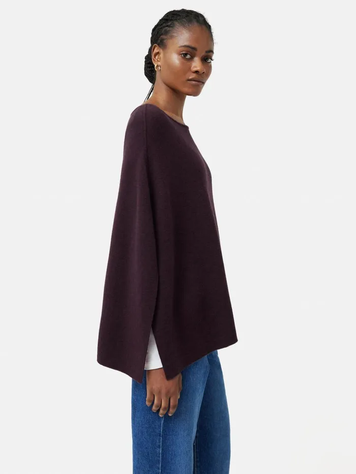 Jigsaw Reversible Cotton Blend Poncho Burgundy Women Ponchos and Scarves