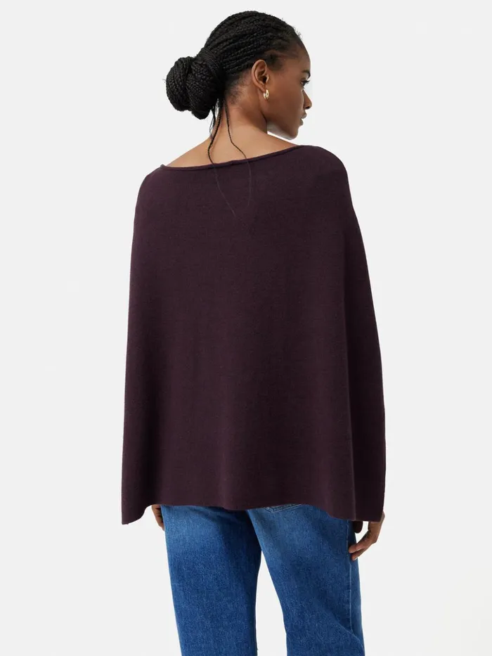 Jigsaw Reversible Cotton Blend Poncho Burgundy Women Ponchos and Scarves