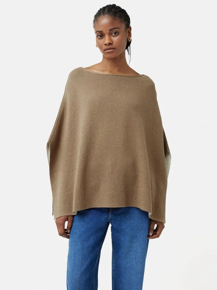 Jigsaw Reversible Cotton Blend Poncho Camel Women Ponchos and Scarves