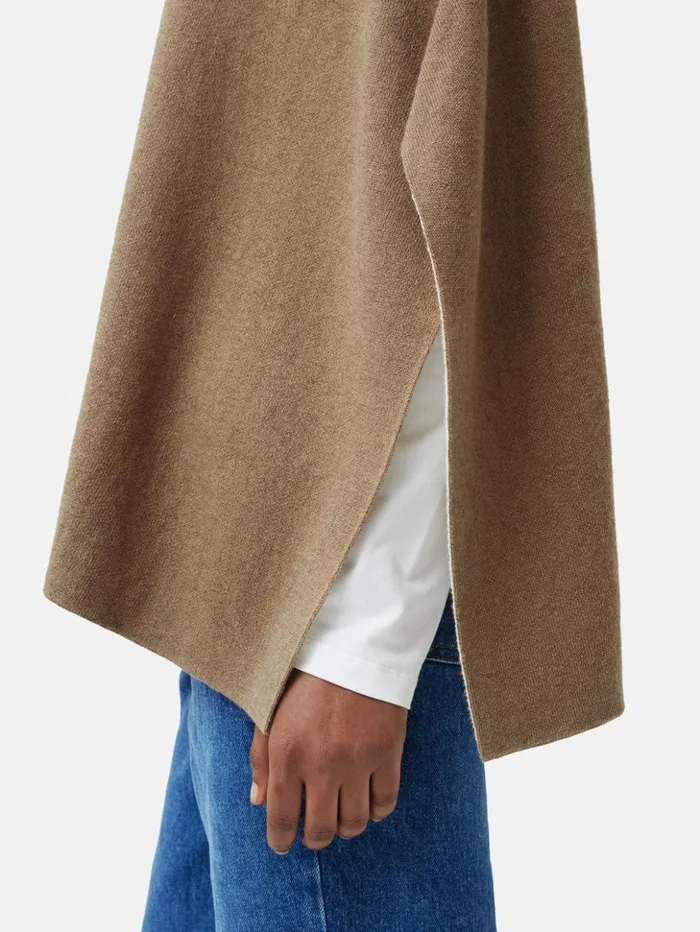 Jigsaw Reversible Cotton Blend Poncho Camel Women Ponchos and Scarves