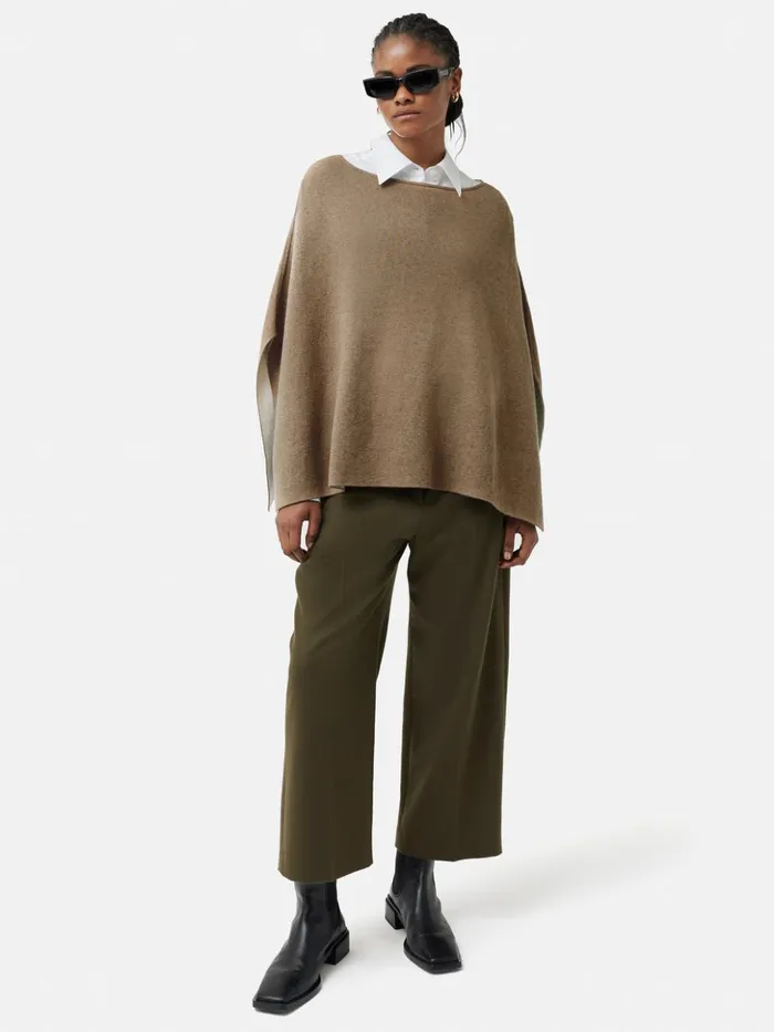 Jigsaw Reversible Cotton Blend Poncho Camel Women Ponchos and Scarves
