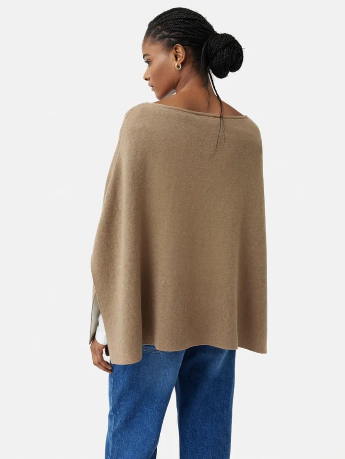 Jigsaw Reversible Cotton Blend Poncho Camel Women Ponchos and Scarves