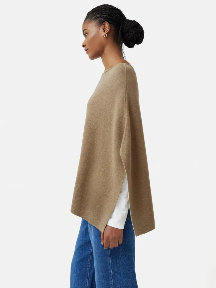 Jigsaw Reversible Cotton Blend Poncho Camel Women Ponchos and Scarves