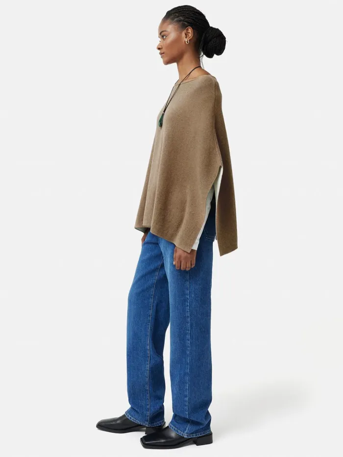 Jigsaw Reversible Cotton Blend Poncho Camel Women Ponchos and Scarves