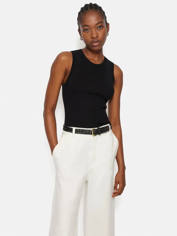 Jigsaw Rib Knitted Tank Black Women Shirts and Tops