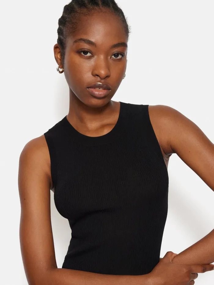 Jigsaw Rib Knitted Tank Black Women Shirts and Tops