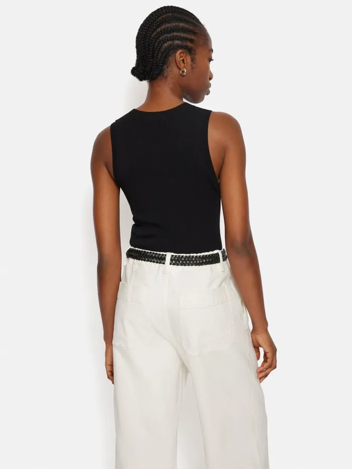 Jigsaw Rib Knitted Tank Black Women Shirts and Tops