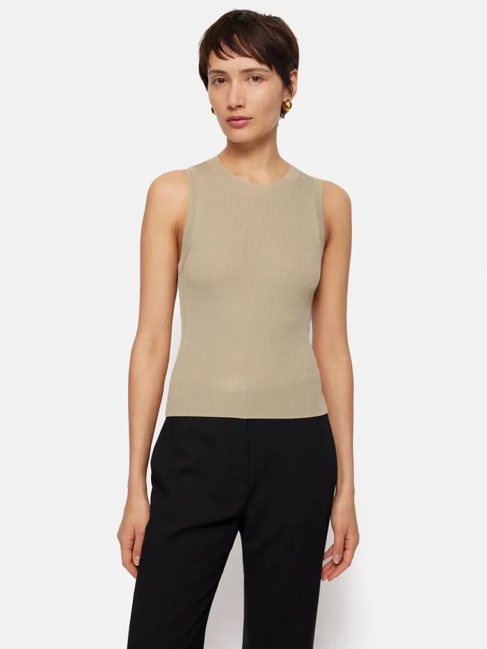 Jigsaw Rib Knitted Tank Neutral Women Shirts and Tops
