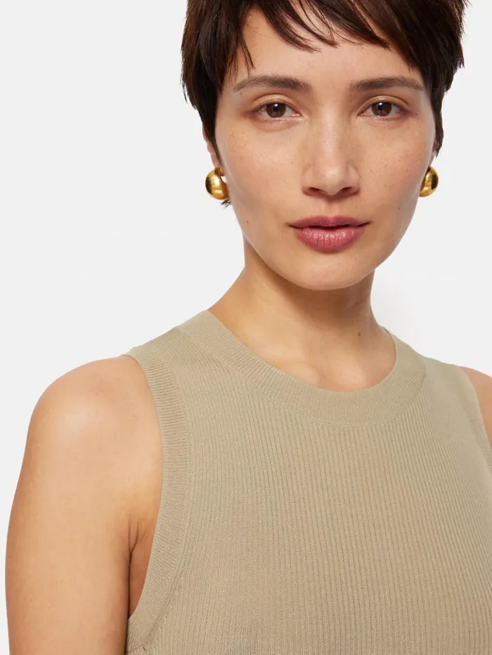 Jigsaw Rib Knitted Tank Neutral Women Shirts and Tops