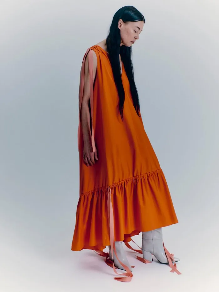 Jigsaw Roksanda Cotton V Neck Dress Orange Women Dresses and Jumpsuits
