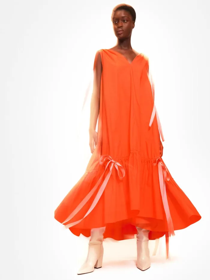 Jigsaw Roksanda Cotton V Neck Dress Orange Women Dresses and Jumpsuits