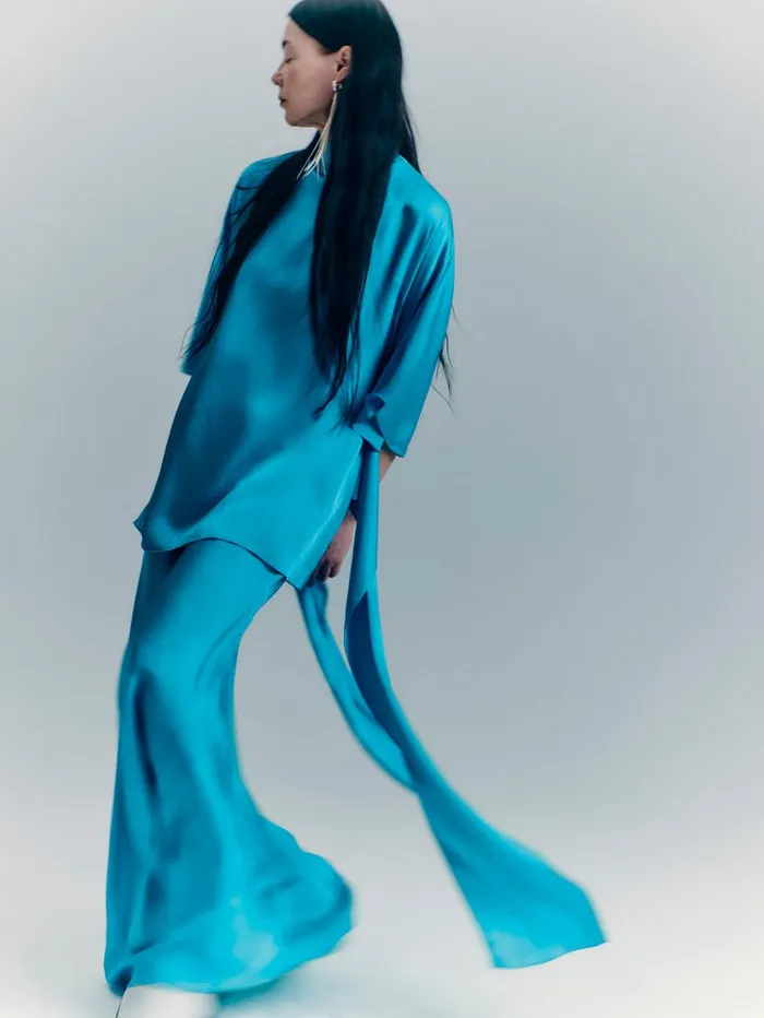 Jigsaw Roksanda Hammered Satin Top Blue Women Coords