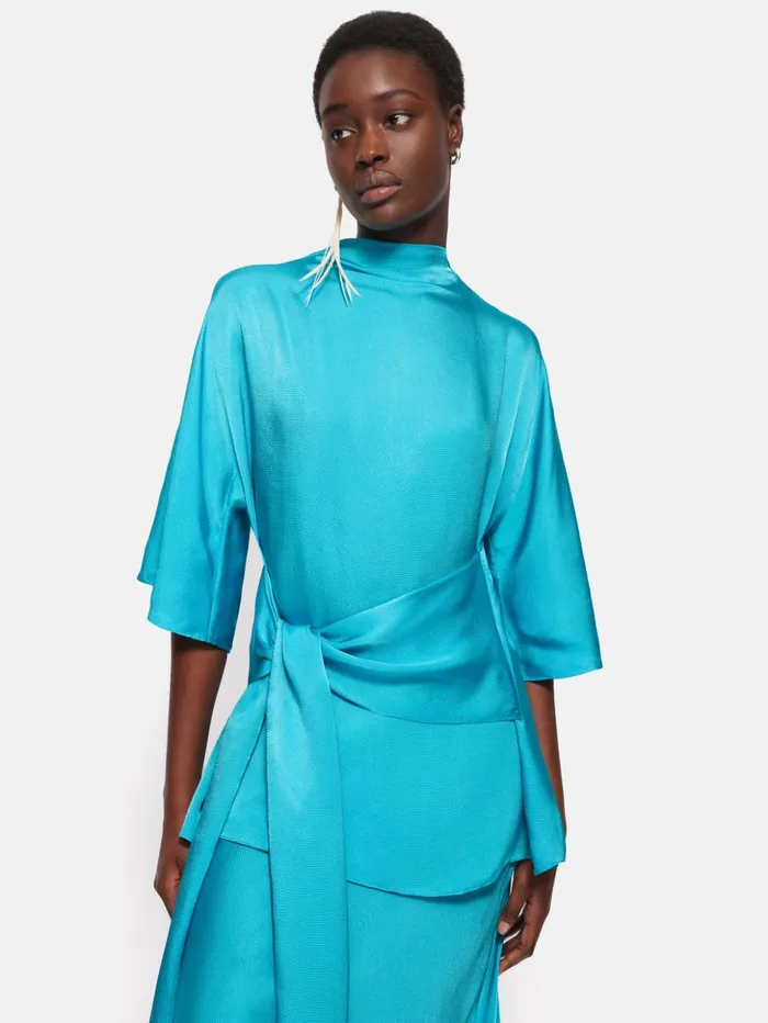Jigsaw Roksanda Hammered Satin Top Blue Women Shirts and Tops