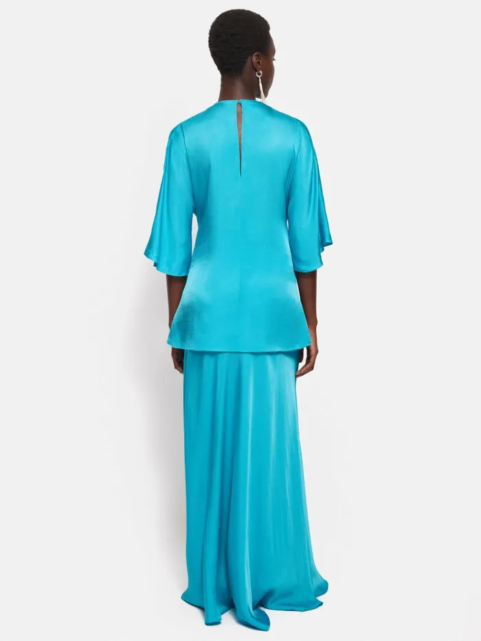 Jigsaw Roksanda Hammered Satin Top Blue Women Shirts and Tops