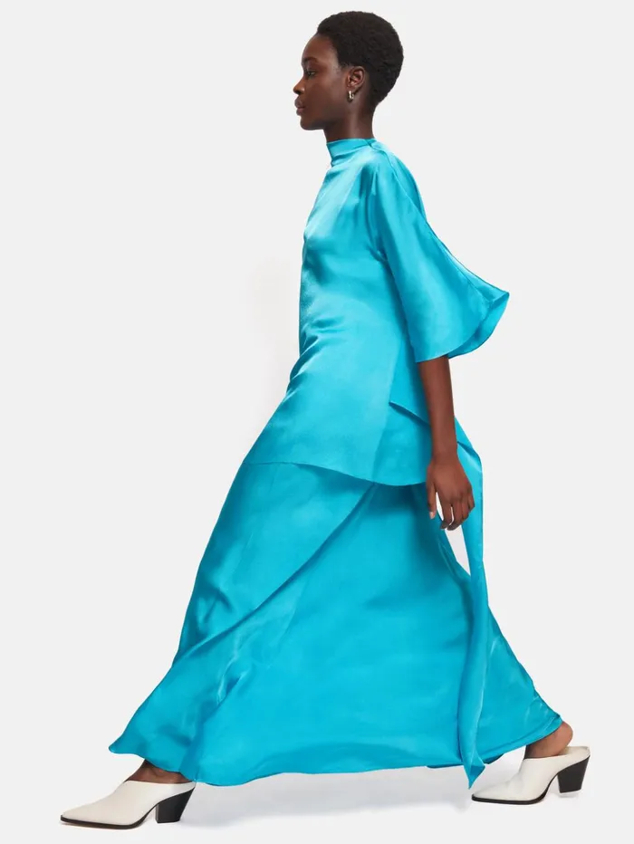 Jigsaw Roksanda Hammered Satin Top Blue Women Shirts and Tops