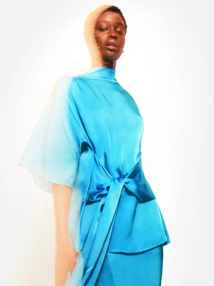 Jigsaw Roksanda Hammered Satin Top Blue Women Shirts and Tops