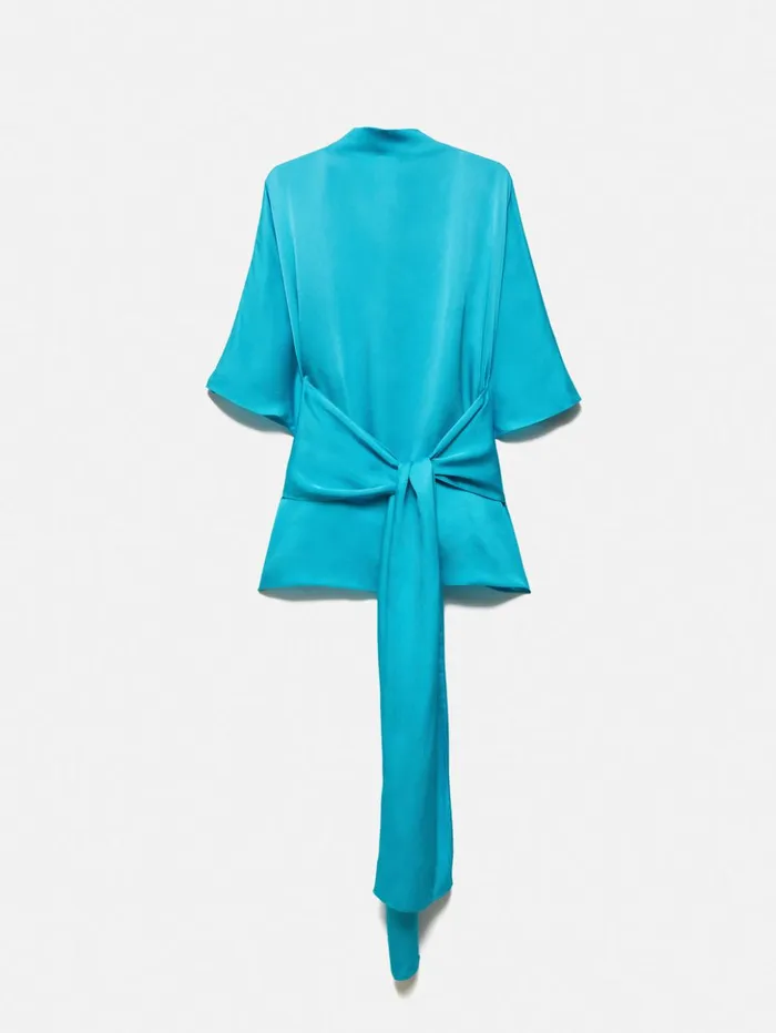 Jigsaw Roksanda Hammered Satin Top Blue Women Shirts and Tops
