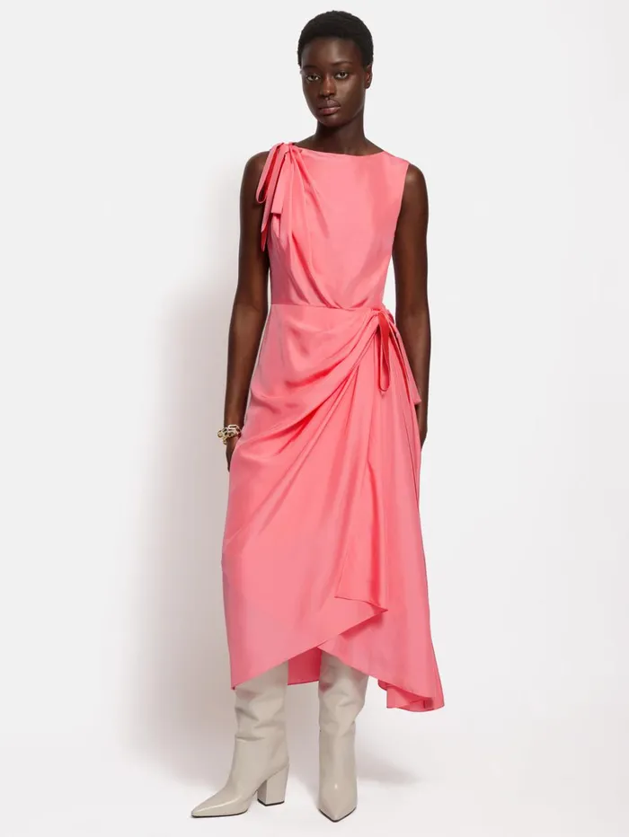 Jigsaw Roksanda Silk Bow Dress Pink Women Dresses and Jumpsuits