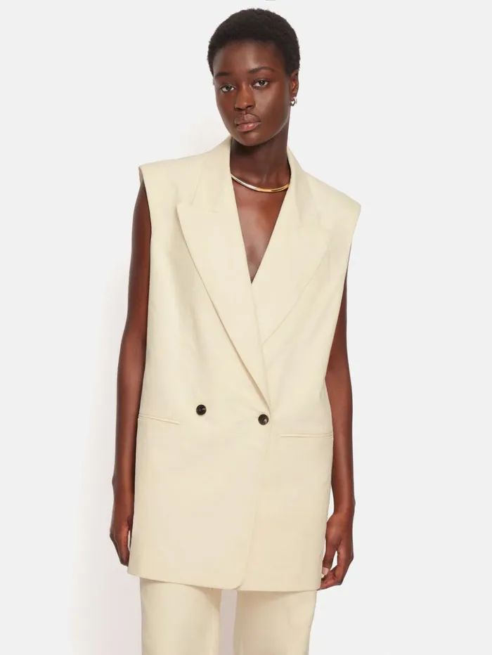 Jigsaw Roksanda Sleeveless Blazer Cream Women Coats and Jackets