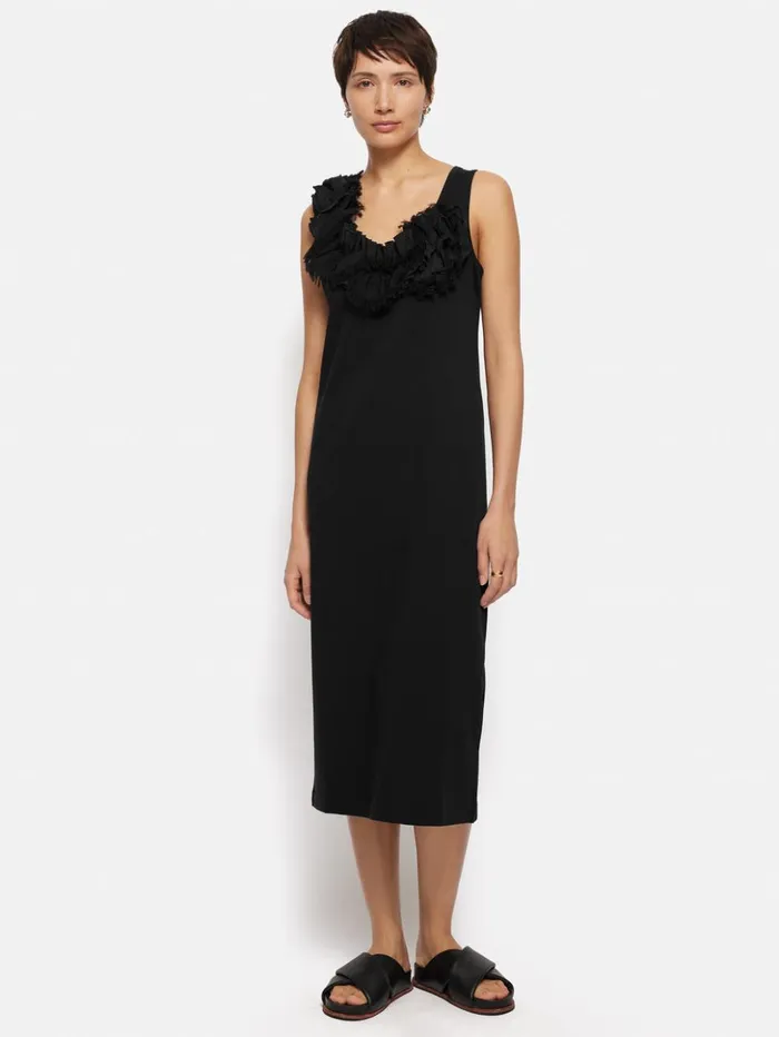 Jigsaw Ruffle Trim Jersey Dress Black Women Dresses and Jumpsuits