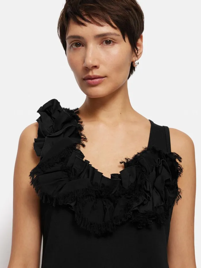 Jigsaw Ruffle Trim Jersey Dress Black Women Dresses and Jumpsuits