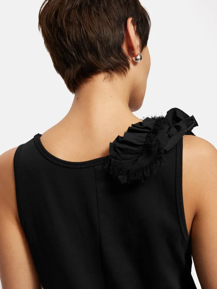 Jigsaw Ruffle Trim Jersey Dress Black Women Dresses and Jumpsuits