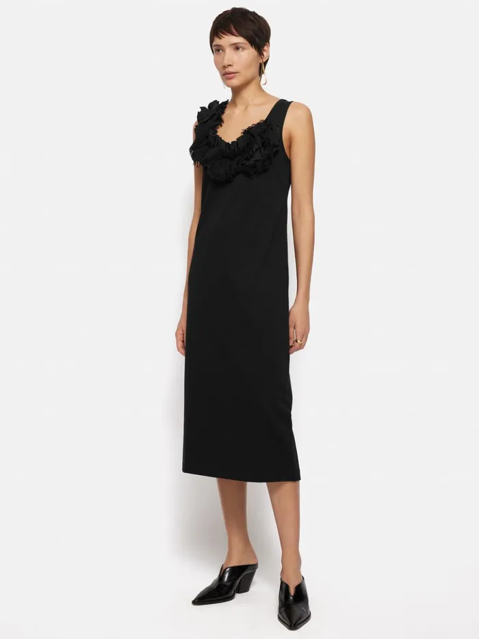 Jigsaw Ruffle Trim Jersey Dress Black Women Dresses and Jumpsuits