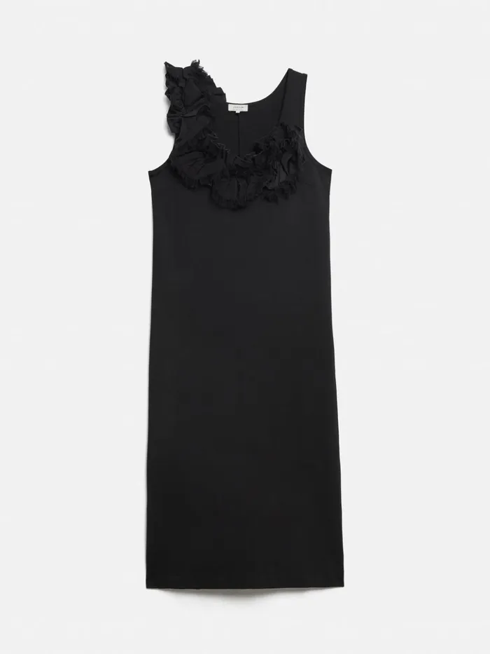 Jigsaw Ruffle Trim Jersey Dress Black Women Dresses and Jumpsuits