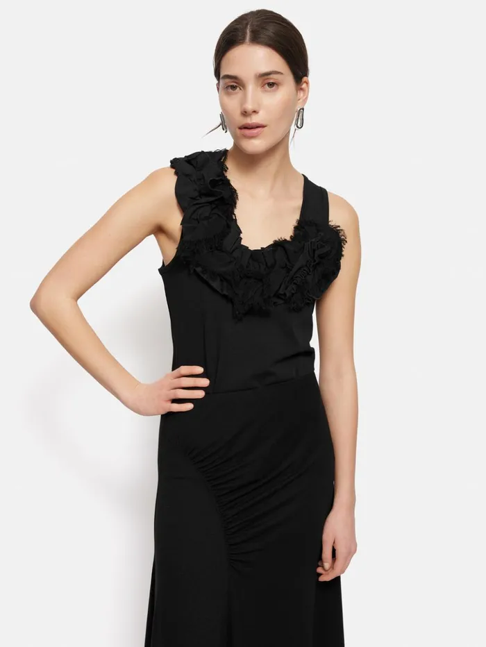 Jigsaw Ruffle Trim Jersey Top Black Women Shirts and Tops